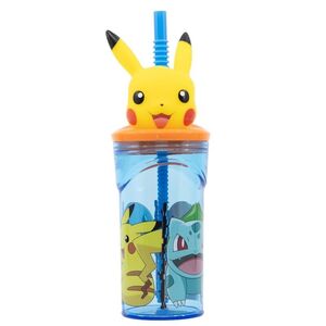 VASO INFANTIL REUTILIZABLE CON PAJITA Y TAPA CON FIGURITA 3D Y CAPACIDAD DE 360 ML DE POKEMON SAFTA