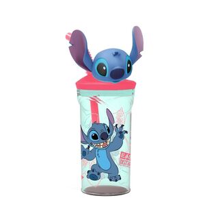 VASO INFANTIL REUTILIZABLE CON PAJITA Y TAPA CON FIGURITA 3D Y CAPACIDAD DE 360 ML DE STITCH SAFTA