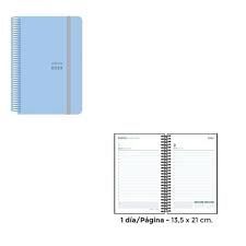 AGENDA ANUAL 2025 DIA PAGINA ESPIRAL TAPA POLIPROPILENO CON GOMA 90X135 AZUL PASTEL SENFORT