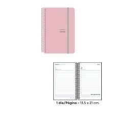 AGENDA ANUAL 2025 DIA PAGINA ESPIRAL TAPA POLIPROPILENO CON GOMA 90X135 ROSA PASTEL SENFORT