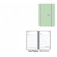 AGENDA ANUAL 2025 DIA PAGINA ESPIRAL TAPA POLIPROPILENO CON GOMA 90X135 VERDE PASTEL SENFORT