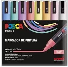 PACK 8 ROTULADORES POSCA PC-5M 1,8-2,5 MM COLORES PASTEL UNI-BALL