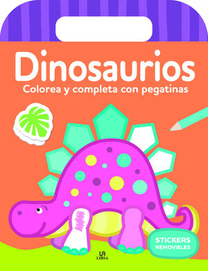 DINOSAURIOS COLOREA Y COMPLETA CON PEGATINAS